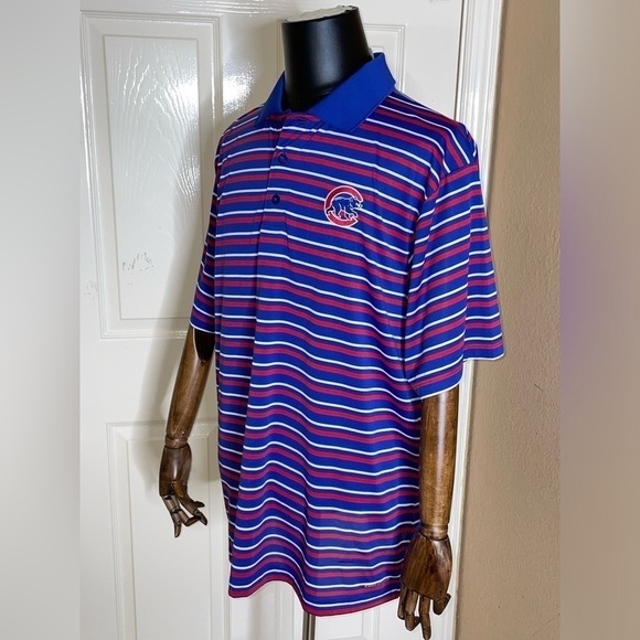 Majestic Other - Chicago Cubs Polo Shirt Blue Striped Majestic MLB Men’s Size XL​​​​​​​​​​​​